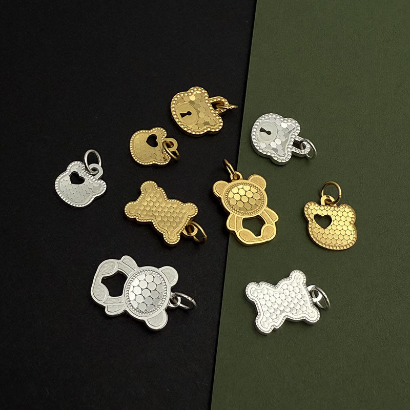 S925纯银镀金卡通动物小熊吊坠