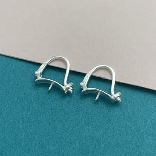 S925纯银耳饰空托耳夹耳环耳扣耳钉耳圈半成品水桶耳圈珍珠耳坠