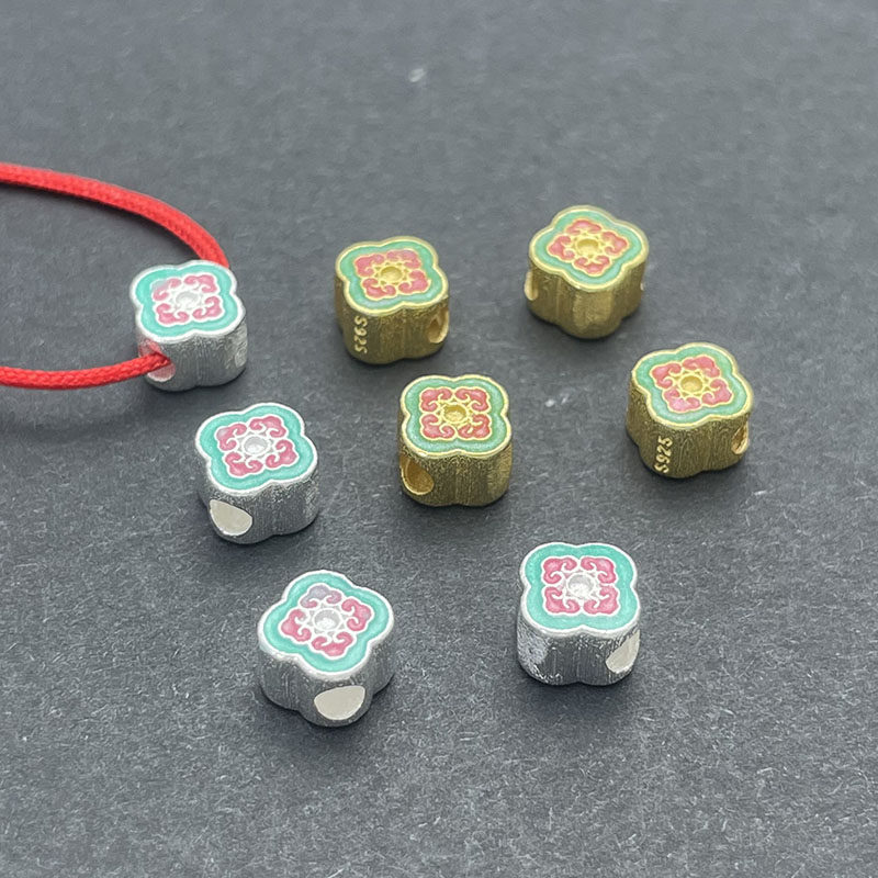 S925纯银镀金古法烧蓝隔珠散珠