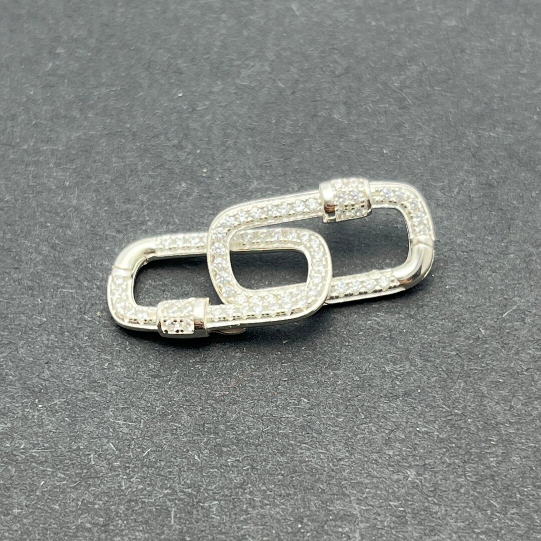 S925纯银镶皓翡翠手链扣回形扣手工DIY饰品珍珠手串百搭配件锁扣