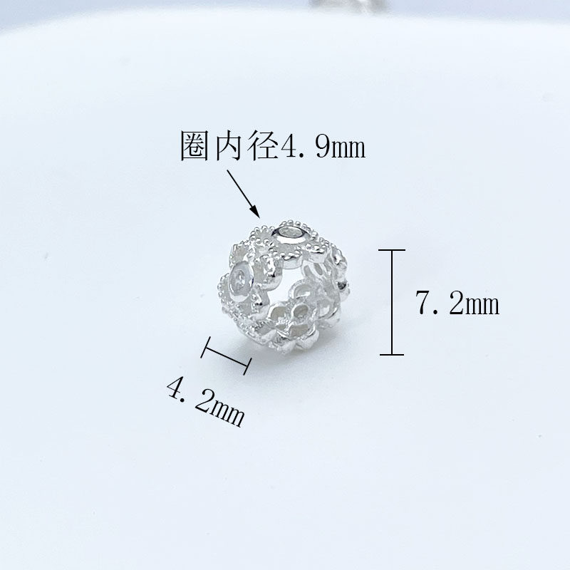 S925纯银镂空镶钻隔珠雪花花托