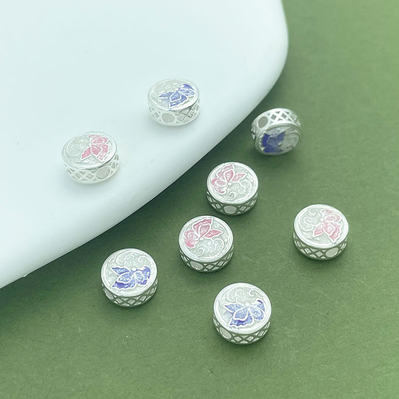 S925纯银国潮蝴蝶隔珠珐琅彩散珠