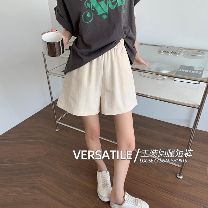 韩版白色棉麻工装短裤女夏外穿高腰a字显瘦休闲小个子宽松阔腿裤