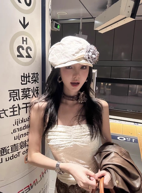 薄款复古显小画家帽褶皱贝雷帽女