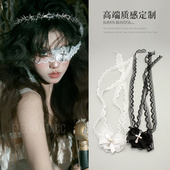 万圣节甜酷风爱心蕾丝眼罩高颜值气质暗黑十字架配饰cos装 扮道具