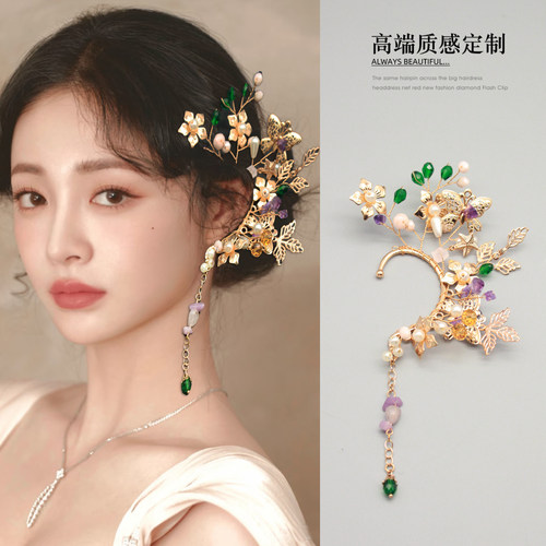 森系花朵流苏耳挂神女无耳洞耳夹