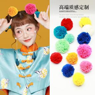 夸张毛线球发夹彩色新年可爱球球侧边刘海碎发夹大毛绒球丸子头饰