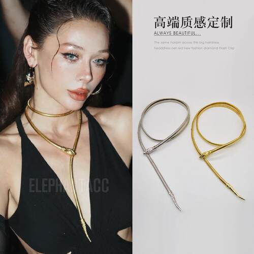 欧美老钱风金属蛇形缠绕小众项链