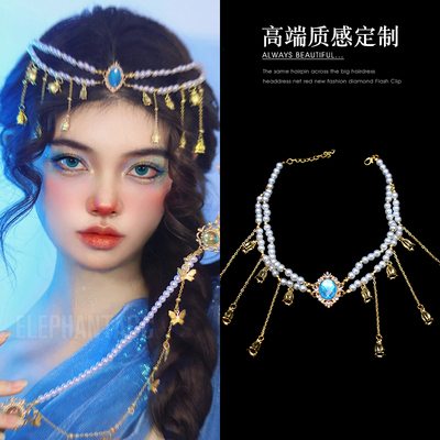 异族少女珍珠流苏项链敦煌眉心坠