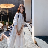 新款183-6626P125K188花边拼接新中式立领连衣裙奶白，女装连衣裙，浙宝183