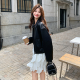 新款183-6828P165K238宽松翻领设计感皮衣外套，女装套装/套裙，浙宝183