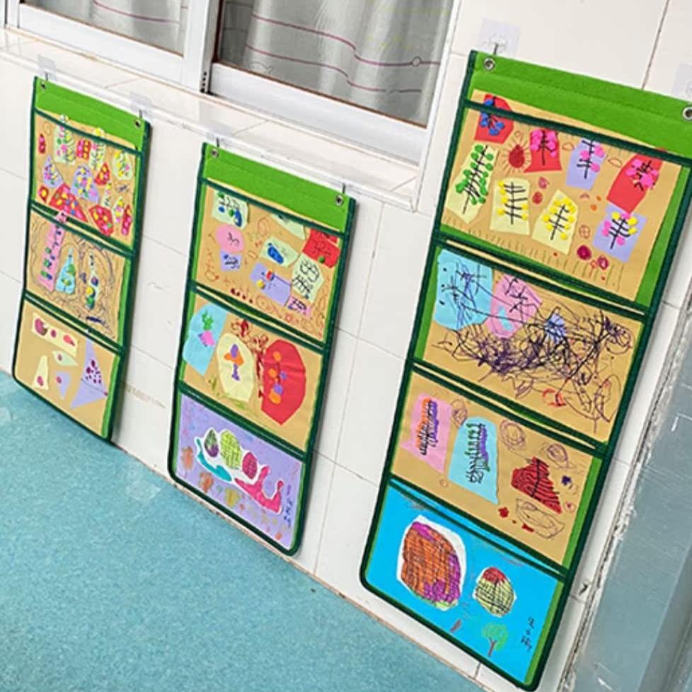 幼儿园作品展示墙挂透明收纳袋图片