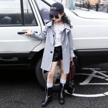 韩版 大衣潮 儿童中大童女孩时尚 风衣中长款 女童春秋装 外套2019新款
