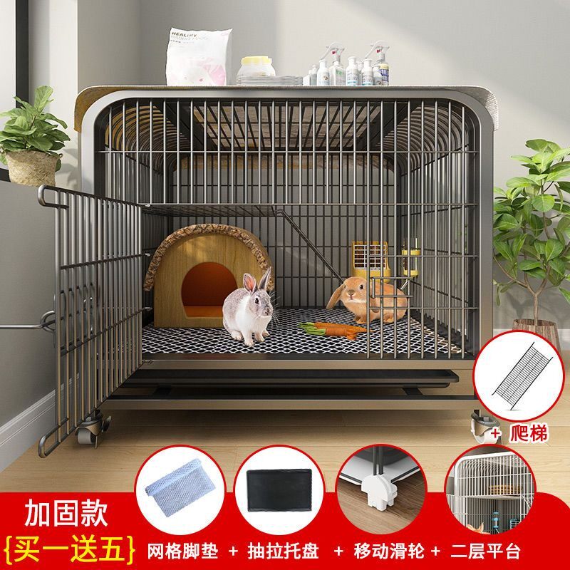双层兔笼子加粗方管兔子笼自动清粪大号防喷尿加密带轮子龙猫铁笼