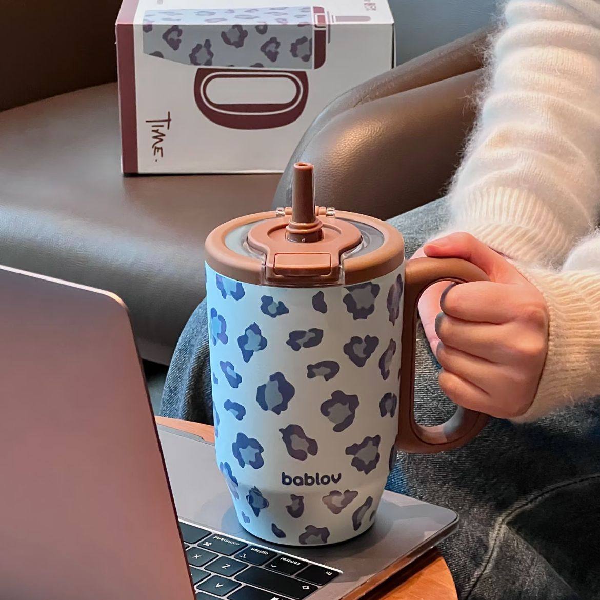 bablov吸管保温杯男女学生高颜值随行便携可爱陶瓷咖啡少女水杯子