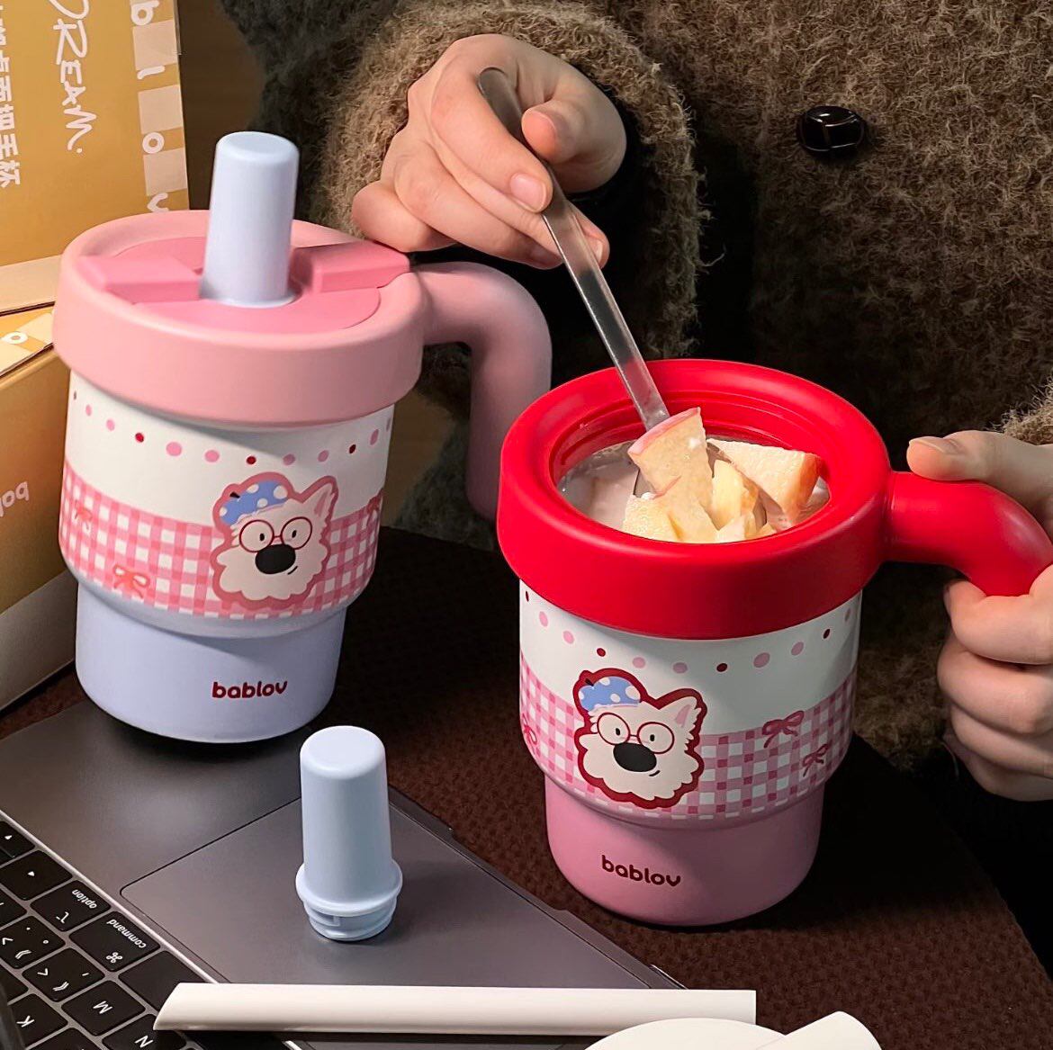 bablov查理吸管杯男女学生高颜值随行便携可爱少女潮流咖啡水杯子