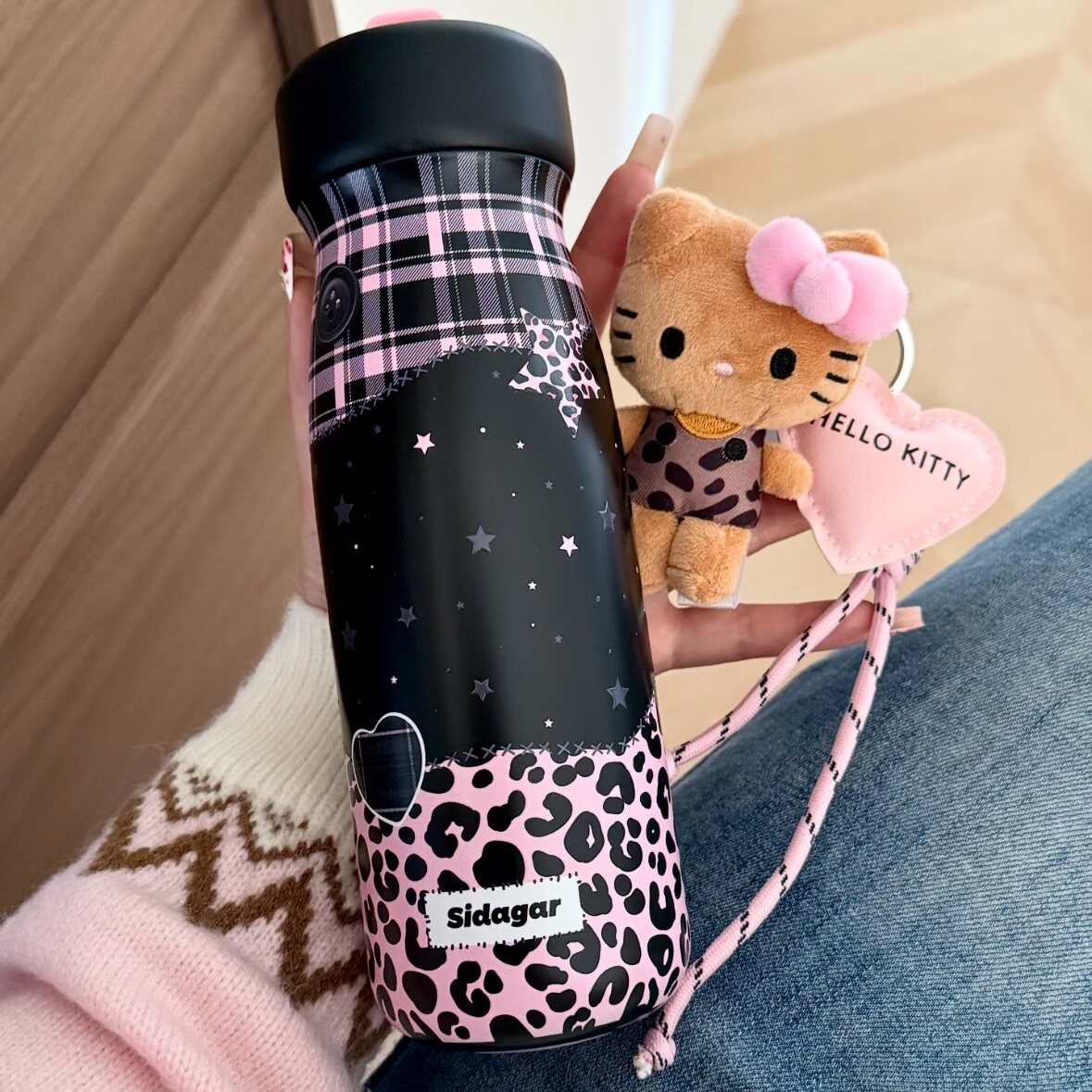 世大家吸管豹纹保温杯男女学生高颜值随行便携手提可爱车载水杯子