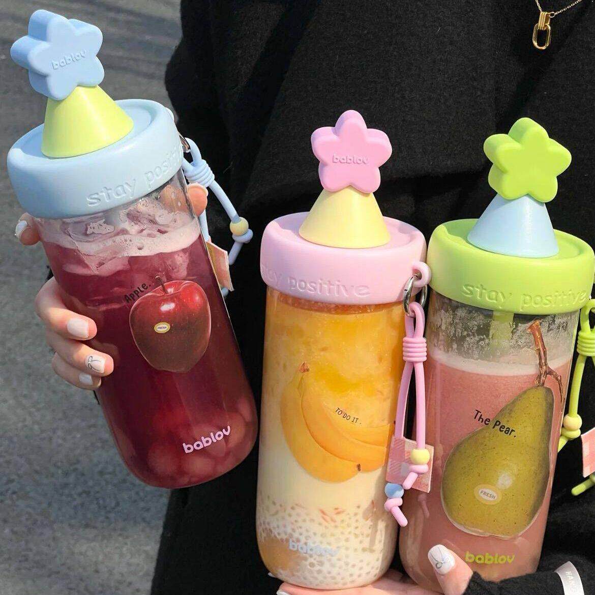 bablov夏季儿童吸管玻璃杯男女生