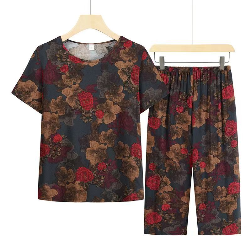 中老年夏季短袖休闲裤套装家居服睡衣妈妈装宽松大码时尚可外穿薄
