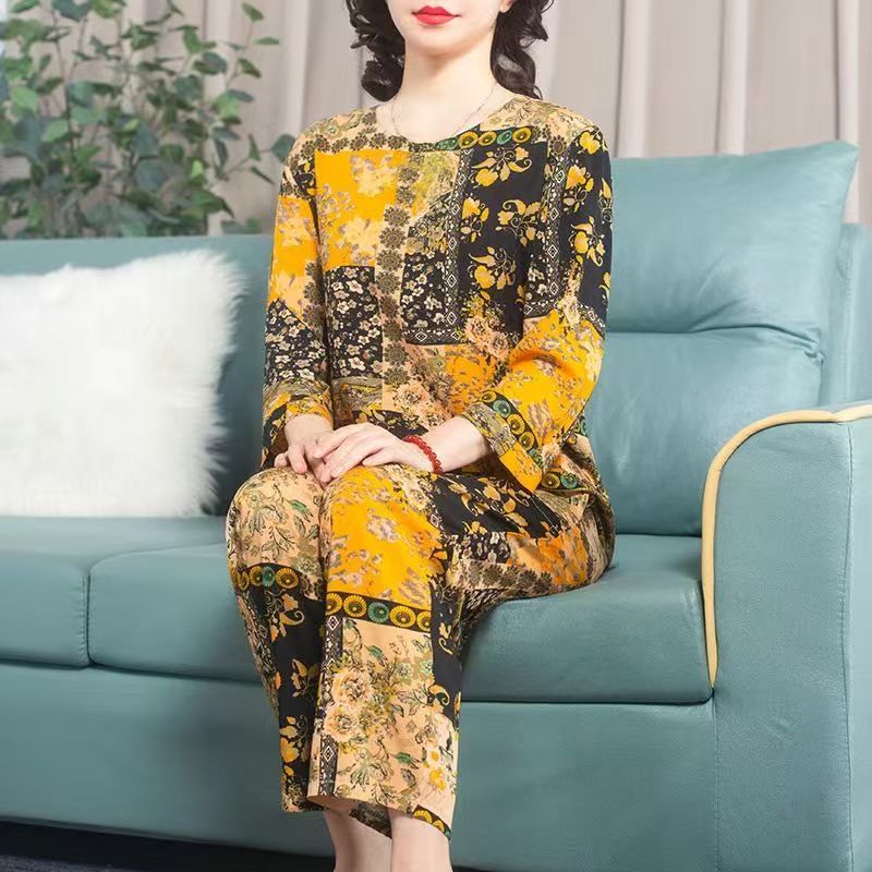 夏天新款中老年高档时尚女套装妈妈睡衣宽松大码外穿家居服两件套