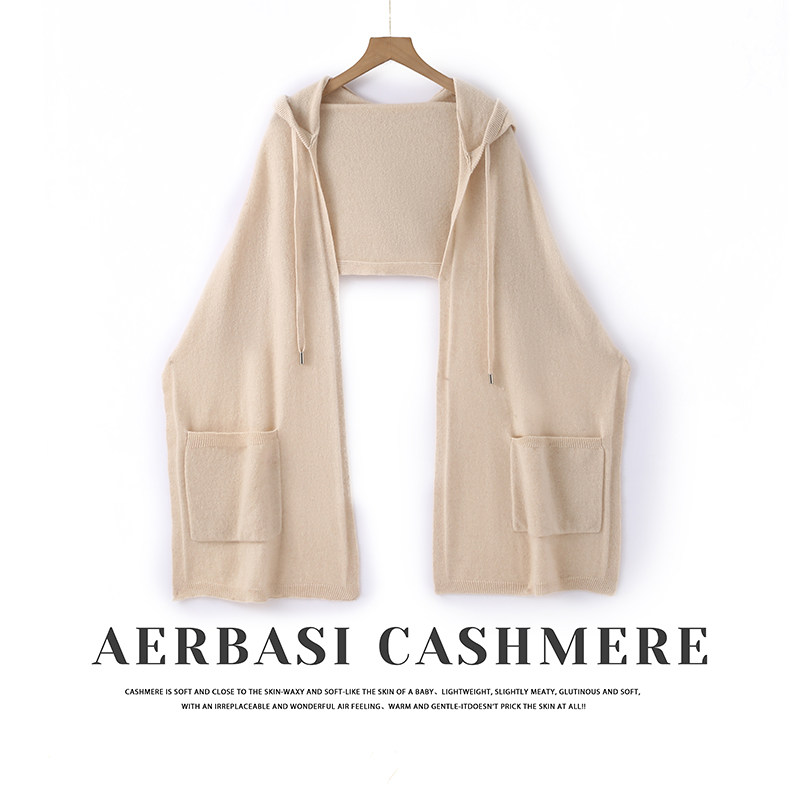 Cashmere~轻奢山羊绒围巾女M家同款高支高密带兜连帽围巾保暖披肩