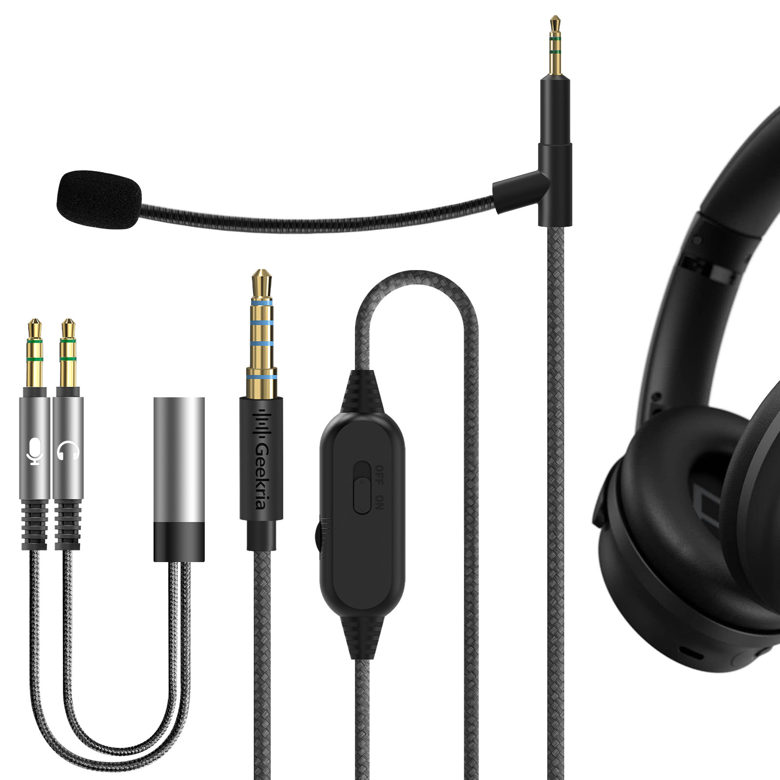 Geekria极客悦耳适用Bose 3.5对2.5鹅颈麦+线控170cm延长线耳机线