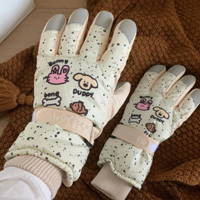 冬季加绒保暖防水触屏滑雪手套女