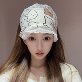 法式 孕产妇帽子产后春秋可爱头巾月子帽 蕾丝纯棉月子发带秋冬季