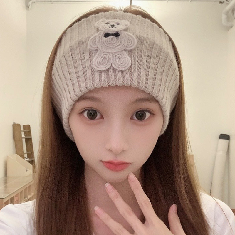 月子发带女秋冬季小熊御寒保暖高弹可爱时尚产后护额头月子头巾女