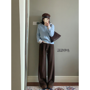 现货款 加厚款 花总吖 复古咖醋酸羊毛插袋毛呢裤 羊毛裤 秋冬款