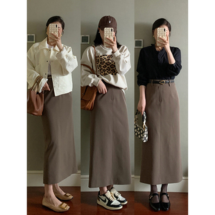 【现货款】花总吖 初秋新款精致通直筒窄版半身裙复古卡其一字裙