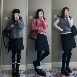 花总吖 2025年秋冬新款韩系经典毛呢半身裙经典百搭A字中长裙女