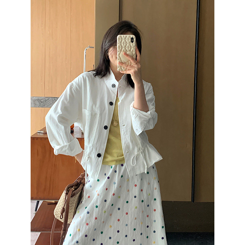 【现货清仓】花总吖   夏款韩系简约收腰花边风衣薄外套短防晒外
