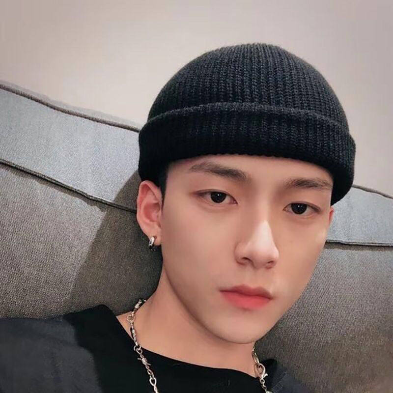 光板地主帽男士秋冬保暖瓜皮帽针织冷帽舒适加长纯色毛线帽雅痞帽