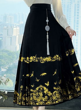 梨花棠黑色织金马面裙套装新中式重工刺绣明制汉服半身裙女原创