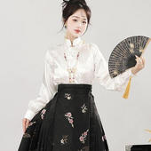 大码 日常上衣女春季 汉元 原创立领衬衫 素薄款 通勤汉服国风中式 新款