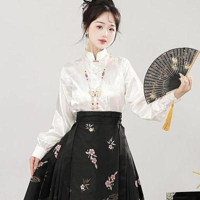 立领衬衫马面裙上衣新中式穿搭女