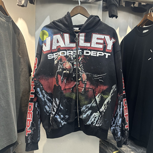 2025美潮Vale 卫衣外套 Valley骑士印花洗水泥印做旧连帽拉链开衫