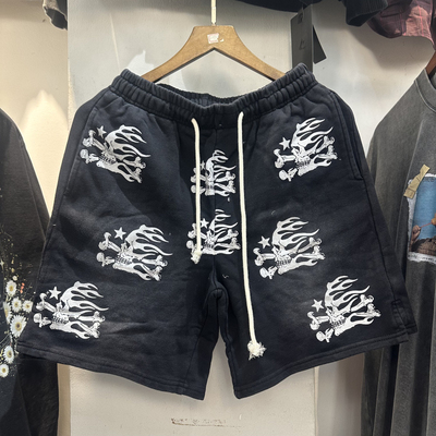2025夏季Hellstar 地狱之星 洗水泼墨做旧休闲运动宽松短裤五分裤