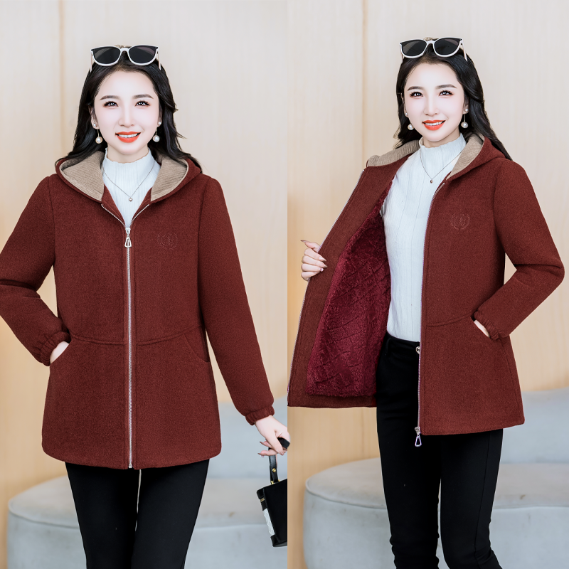 常规连帽貂绒通勤加绒加厚口袋