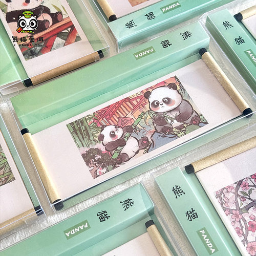 大熊猫冰箱贴成都文创国风纪念品礼物创意四季伴手礼卷轴磁吸磁贴