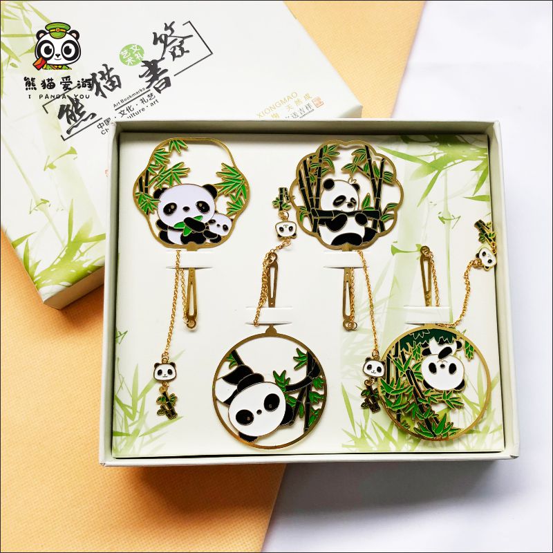 创意熊猫伴手礼高档精致金属书签纪念品送老外中国风出国礼品礼物