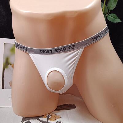 2025款男士裸睡内裤性感露洞洞丁字裤漏屁屁T裤大弹力三角裤同志