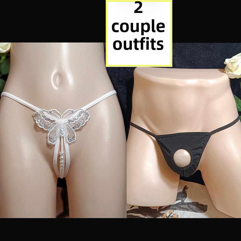 情侣内裤情侣款激情丁字裤透明套装2025潮流一男一女开洞开裆内衣