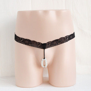 男士露内裤阴珠链吊环露丁字裤珍珠男生玩具内裤提茎蕾丝腰边