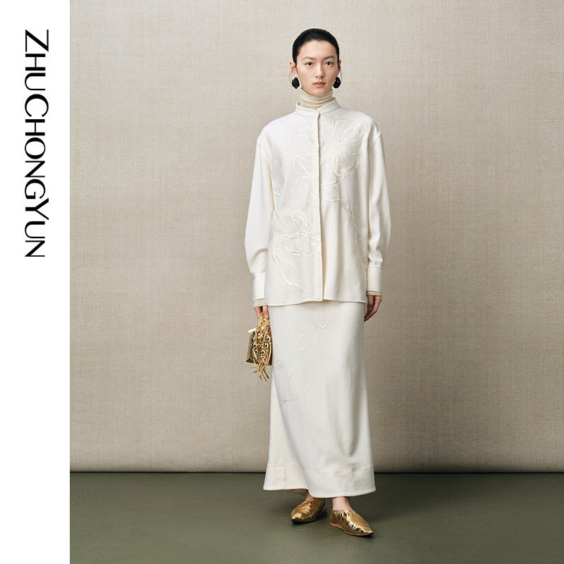 ZHUCHONGYUN2025冬新款东方中式立领排扣提花优雅衬衫棉羊毛外套,女装/女士精品,衬衫,淘宝优惠券,粉丝福利购,淘宝优惠卷