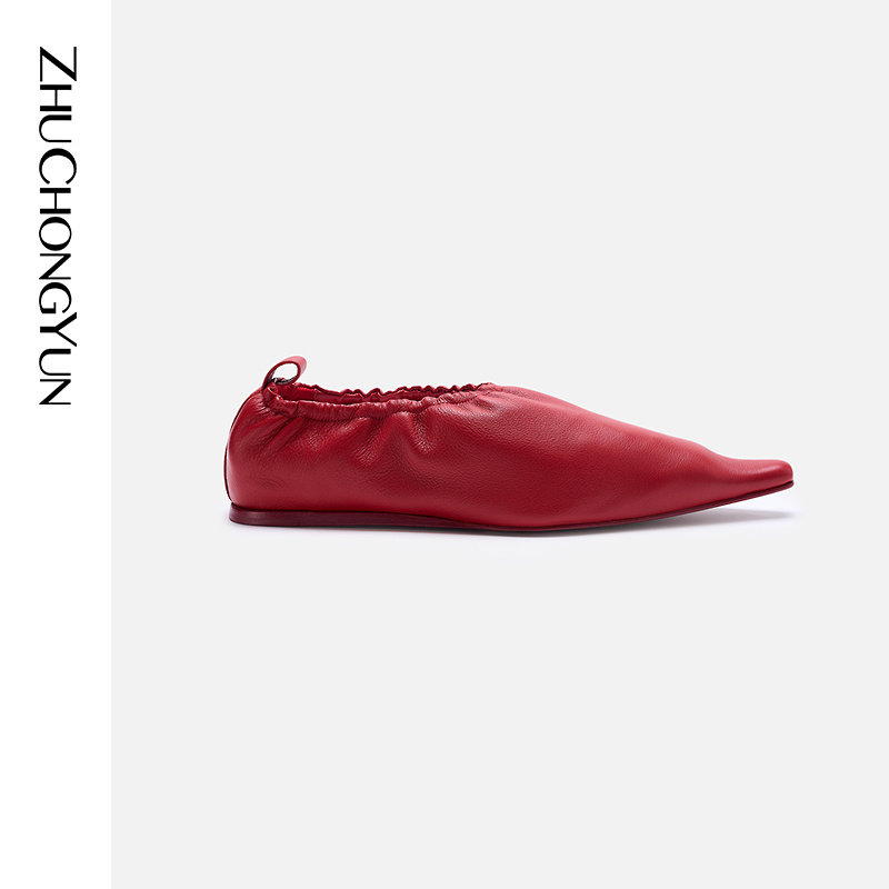 ZHUCHONGYUN2025秋新款小众设计红色船形尖头平底鞋子女鞋,女鞋,浅口单鞋,淘宝优惠券,粉丝福利购,淘宝优惠卷