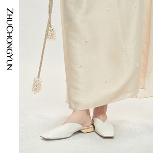 便鞋 ZHUCHONGYUN2026春新款 白色圆形滚边设计东方感船形四季