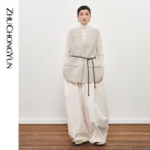 毛麻混纺宽松A摆背心马甲 ZHUCHONGYUN冬季 初剪羊毛