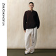 ZHUCHONGYUN春新款 简约时尚 罗纹圆领宽松落肩绵羊毛上衣
